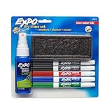 EXPO Low-Odor Dry Erase Set, Fine Point, Assorted Colors, 7-Piece with Cleaner