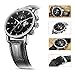 BUREI Men's Day Date Chronograph Wrist Watches Analgo Stainless Steel Quartz with Black Leather Strap