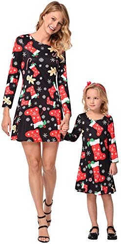 Women Girl Christmas Mommy Me Mini Dress Mom Family Matching Dress Snowflake Outfits Mother Daughter Xmas Dress