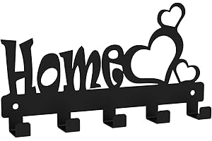 decorelax Sweet Home Themed Black Metal Key Holder for Wall Key Rack with 5 Key Hooks for Hang Keyrings Umbrella (Model-1)