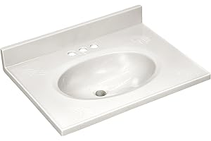Design House 552794 25x19 Cultured Marble Single Bowl Vanity Top with Integrated Backsplash 4-in Centerset, Standard Packaging, White on White