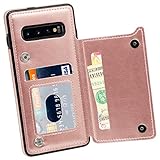 MMHUO Galaxy S10 Wallet Case, Premium PU Leather Galaxy S10 Case with Credit Card Holder Double Magnetic Buttons Flip Shockproof Protective Cover for Samsung Galaxy S10 6.1 Inch (2019) - Rose Gold
