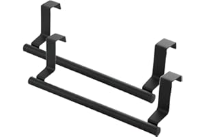 2pcs Stainless Steel Over Door Towel Rack Bar Holders for Universal Fit on Over Cabinet Cupboard Doors(Black)