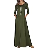 Jacansi Women's Cotton 3/4 Long Sleeve Maxi Dress Casual Home Dress Pocket Oversize