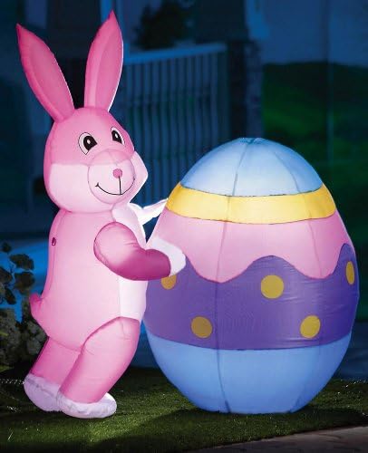 Pink Inflatable Lighted Easter Bunny With Egg Holiday Yard Decor
