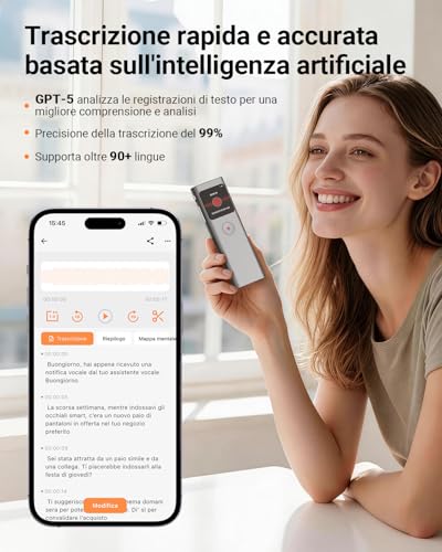 NUASI AI Voice Recorder, 64GB Digital Recorder Transcription and Auto Summary, Supports 90+ Languages, App Control, Unlimited Cloud, with Voice Activation for Meeting/Lessons