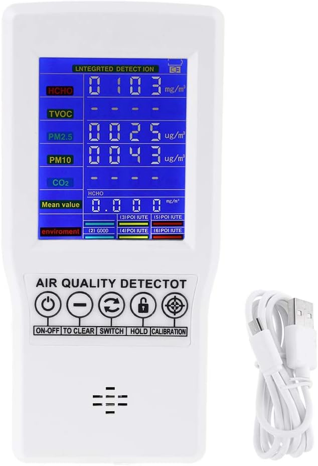 HOTPINK1 Digital Air Quality Monitor Formaldehyde HCHO/TVOC/CO2/PM2.5/PM10 AQI Detector Tester Protable Gas Analyzer