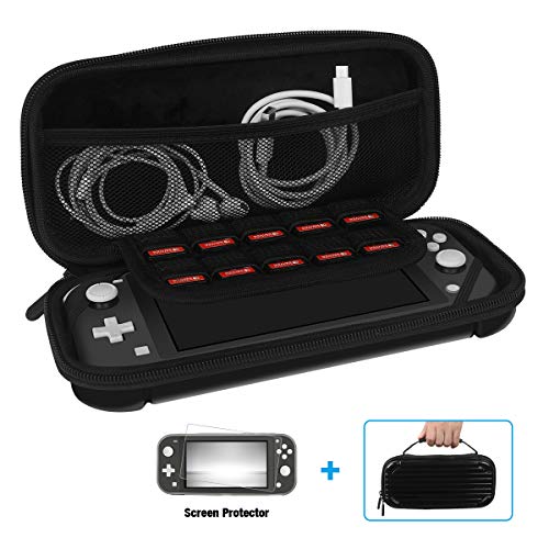 Carrying Case for Nintendo Switch Lite, Y Team Switch Lite Case with 10 Game Cartridge Storage Holders and 1 Tempered Screen Protector for Nintendo Switch Lite Console and Accessories (Black)