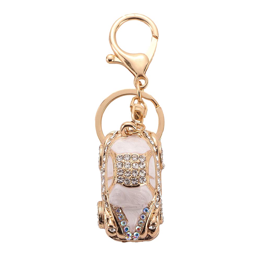 WANLIAN Car Rhinestone Keychain, Gold Alloy Luxury Sedan Charm Keyring Pendant (White), 2.0''H×1.2''W（5.0cm×3.0cm）
