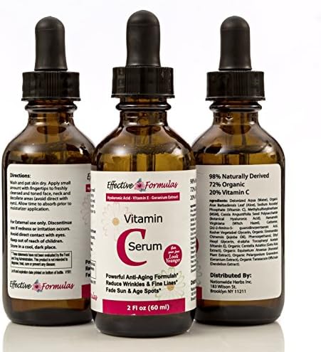 Potent Vitamin C Serum (60 ml) - Organic Face Skin Care Formula with Hyaluronic Acid &amp; Vitamin E + Geranium Extract - Best Facial Nutrients for Women to Reduce Wrinkles, Anti Aging &amp; Repair Sun Damage