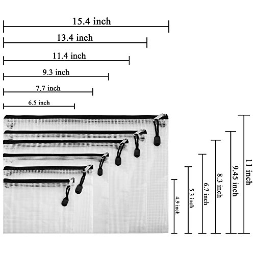 SUBANG 12 Pieces Black Zipper Pouch Zipper File Bags Mesh File Folders with Grid Travel Pouch, 6 Sizes