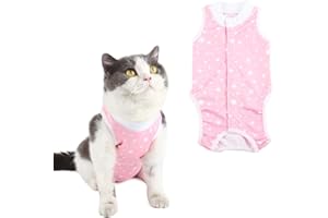 Due Felice Cat Surgery Recovery Suit Cats Surgical Onesie After Surgery Female Male Cat Post Spay Neuter Bodysuit Anti-Licking Wounds Cat Cone Alternative Pink Star/L
