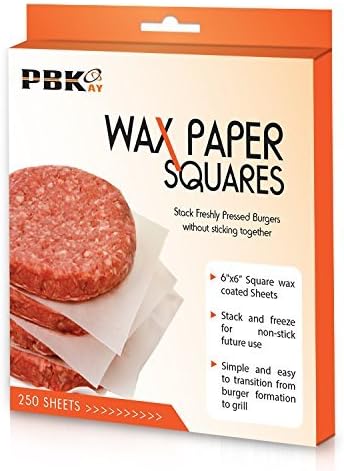 Hamburger Patty Paper Sheets, Wax Paper Squares 250 pcs 6 x 6 Non-Stick by PBKay