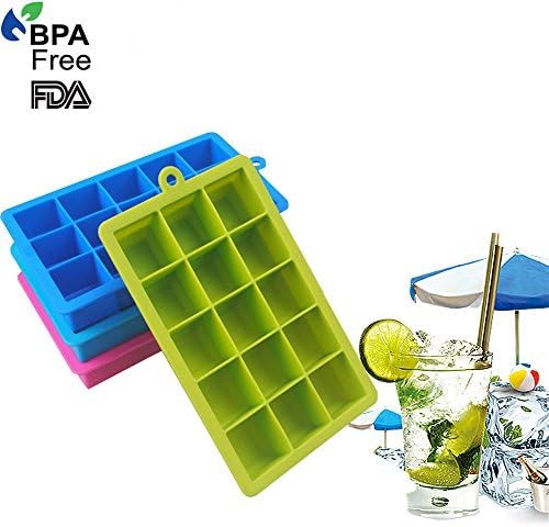 Ice Cube Trays Silicone,Flexible 15 Ice Cream Molds Premium Food Grade Ice Maker Perfect for Whiskey Cocktail Iced Coffee(Pack of 2)