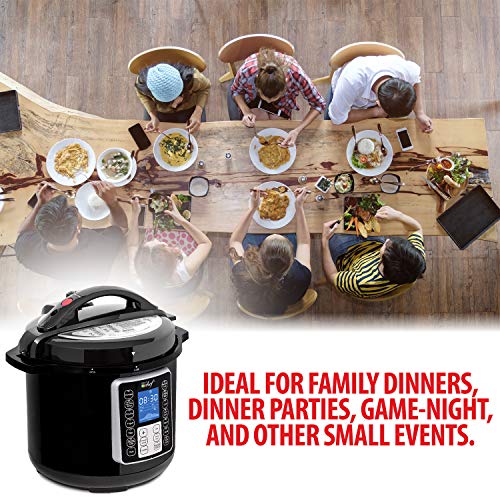 Deco Chef 8 QT 10-in-1 Pressure Cooker Instant Rice, Sauté, Slow Cook, Yogurt, Meats, Deserts, Soups, Stews Includes Recipe Book, Tempered Glass Lid, Mitts, Grill Rack, and Steaming Basket - Thumbnail 5