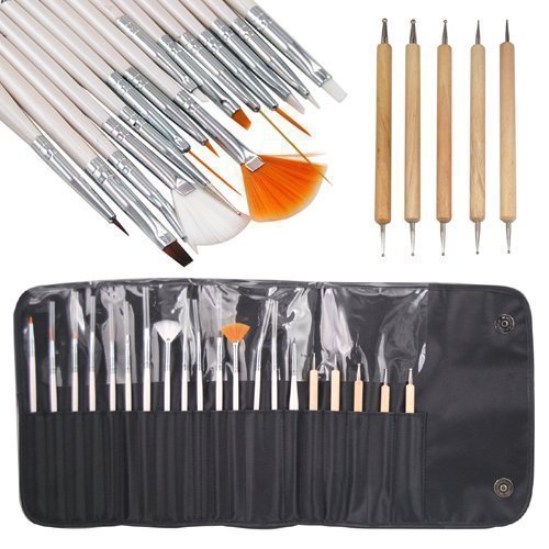 Accessotech 20pc Nail Art Design Painting Dotting Detailing Pen Brushes Bundle Tool Kit Set