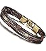FIBO STEEL Leather Bracelet for Men Braided Wrist Cuff Vintage, 2 Pcs a Set 8.5inches