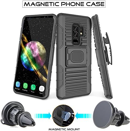 Galaxy S9 Plus Case, Heavy Duty Belt Clip Holster Cover, Ring Holder, Phone Kickstand, Includes Magnetic Phone Mount | Full Protection, Shockproof
