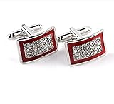 Hosaire Cufflinks Men's Rectangle Cuff Link Delicate Cuff-link with Shine Rhinestones for Wedding Business Red