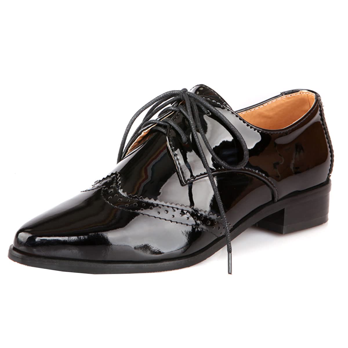 Photo 1 of *Missing Parts & Major Damage*
SHEMEE Women's Patent Leather Low Heels Vintage Wingtip Oxfords Pumps Lace Up Pointed Toe Flat Retro Brogues Dress Shoes(Black, US 7)