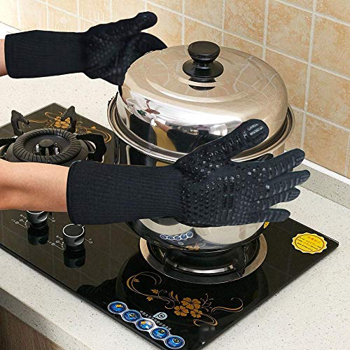 BBQ Microwave Oven Work Gloves,Food Grade Double-deck 932°F Heat Resistant Silicone Long Gloves With Fingers,Men Gardening Welding /Women Kitchen Cooking Glove Mitts For Barbecue Grilling Baking - Thumbnail 6
