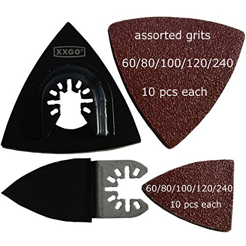 XXGO 102 Pcs Oscillating Sanding Pads Finger Triangle Sandpaper for Multi Tool Compatible with Bosch Dremel Rigid Milwaukee Makita Multitool Sanding Attachments XG3102