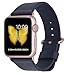 JSGJMY Compatible with Iwatch Band Women Genuine Leather Replacement Strap Compatible with Series 4 3 2 1 Sport Edition(42mm 44mm M/L,Navy+Rose Gold Clasp)
