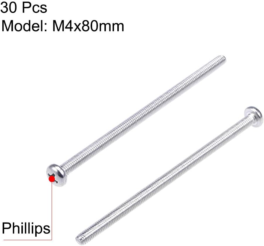 sourcing map M4x80mm Machine Screws Pan Phillips Cross Head Screw 304 Stainless Steel Fasteners Bolts 30Pcs - Image 3