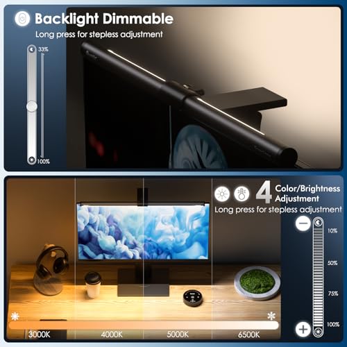 Quntis Monitor Light Bar with Backlight and Remote Control, 40cm Monitor Lamp with Stepless Brightness & Hue Adjustment, CRI≥95 Eye-Care No Screen Glare Computer Screen Light Bar for Home Office Work