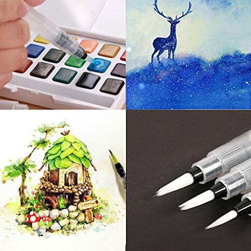 FANORAD Small, Medium, Large hair Paintbrush, Soft Brush Pen, 3PC Refillable Pilot Water Brush Ink Pen Painting Watercolor Drawing Pen (12CM, Clear)