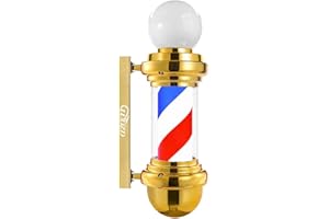 WDZD 20'' Barber Pole Light, Mini Golden Red White Blue Rotating Hair Salon Open Sign, Wall Mount, Save Energy