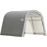 ShelterLogic 10' x 10' Shed-in-a-Box All Season Steel Metal Round Roof Outdoor Storage Shed with Waterproof Cover and Heavy Duty Reusable Auger Anchors, grey