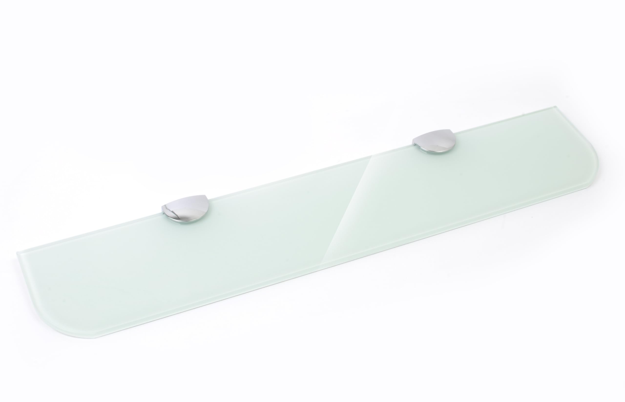 BSM Marketing Set of Two White Glass Shelves with Curved Corners 6mm Thick Toughened Glass Bathroom Kitchen Bedroom 500mm x 100mm (20" Approx) with Large Chrome Finish Supports