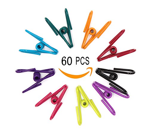 Pack of 60 - Multi-purpose Clothesline Utility Clips, Steel Wire Clips (Assorted Colors)