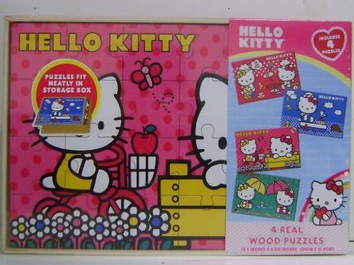 Hello Kitty 4 Wood Puzzles In Wooden Storage Box by Jossy's