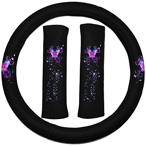 U.A.A. INC. UAA 22pc Mystical Butterfly Magical Design Universal Seat Cover Steering Combo Set