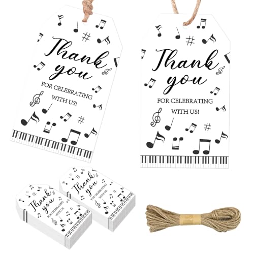 Diartpaint Music Theme Party Supplies 50pcs Musical Just A Note Thank You Cards Music-Note Thank You for Celebrating with Us Tag with String Rock and Roll Party Favor Gift Tag for Birthday Baby Shower