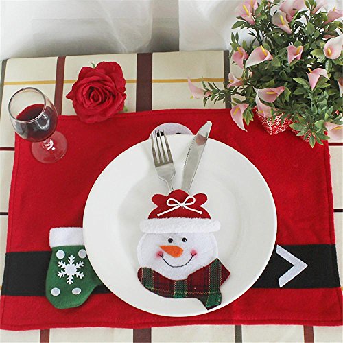 Christmas Tableware Bags,ZYooh Santa Claus, Elk, Snowman Style Silverware Holder Pockets (B)