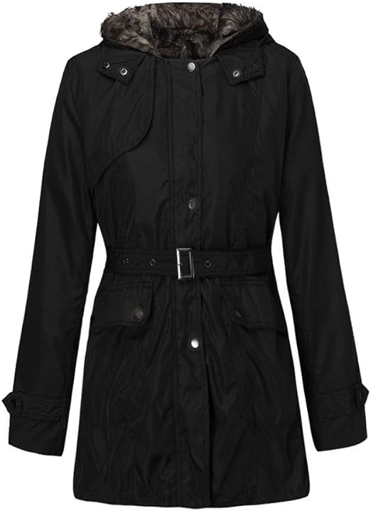 WOMENS LADIES WINTER FLEECE LINED HOODED COAT WINDPROOF DETACHABLE HOOD