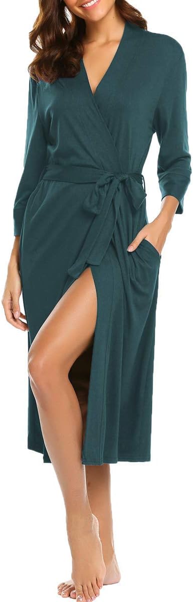 Ladies Dressing Gown Cotton Lightweight Robes, Womens Long Kimono Bathrobe Sleepwear Loungewear