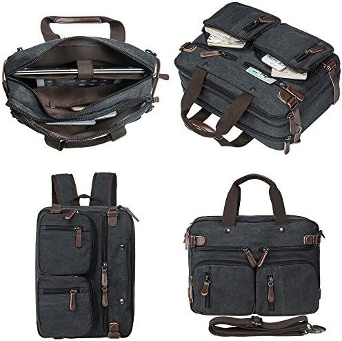 HIKA Vintage 3-Way Convertible Briefcase Laptop Backpack Messenger Bag Backpack-Vintage Black