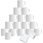 MR.R Set of 16 Sublimation Blanks Dishwasher White Ceramic Coffee Mugs 11oz Blank Ceramic Classic Drinking Cup Mug For Milk T