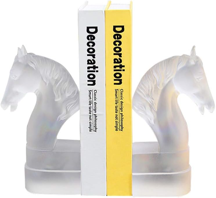 Swing around Book Ends Resin Transparent Horse Head Home Decoration Living Room Study Desk Book Documents Storage High-End Crafts