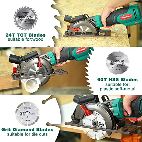 Circular Saw, HYCHIKA 6.2A Electric Mini Circular Saw, Laser Guide, 6 Blades (41/2”), Max