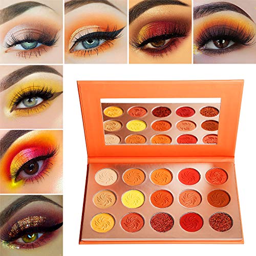 Red Orange Eyeshadow Palette Sunset 15 Color,Afflano Pro Highly