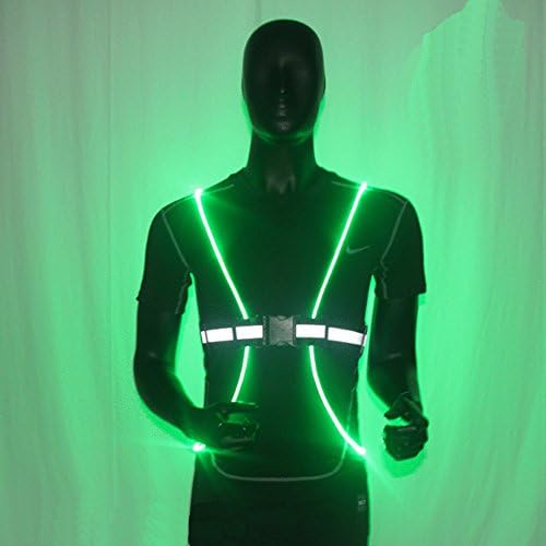 FB Sports High Visibility Reflective Vest Exercise Belt with Luminous LED Fiber Optics for Running, Jogging Cycling, Walking, Dog walking, Motorcycle, and Horse Riding