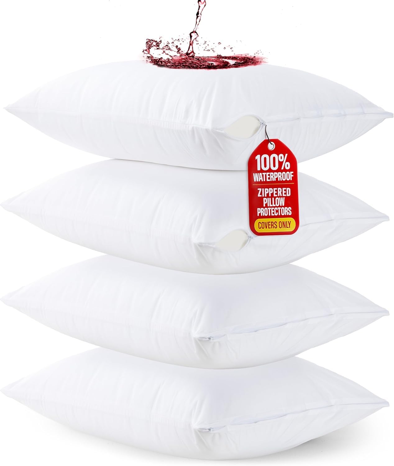 Utopia Bedding Waterproof Zippered Pillow Protectors (Standard Size - 50 x 75 cm) - Pack of 4 - Anti Bed Bug and Dust Mite Proof Pillow Encasement