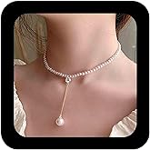 Erimberate Bohemian Pearl Drop Necklace Choker Crystal Pendant Necklace Pearl Y Chain Necklace Gold Y Lariat Necklace Jewelry for Women