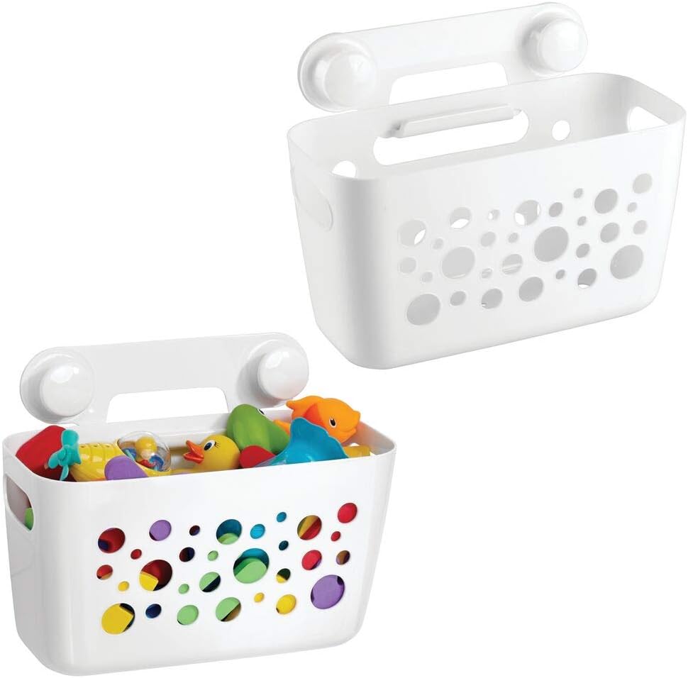 mDesign 2 pc. Set Kids/Baby Bathroom Shower Suction Caddy Basket for