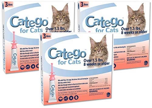 Catego 3 Pack of Flea and Tick Control for Cats Over 1.5 Pounds, 3 Doses Per Pack